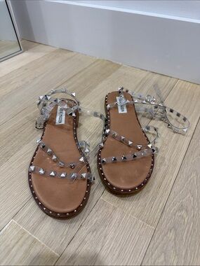 Steve Madden Clear Studded Lace-Up Sandals with Tan Footbed
